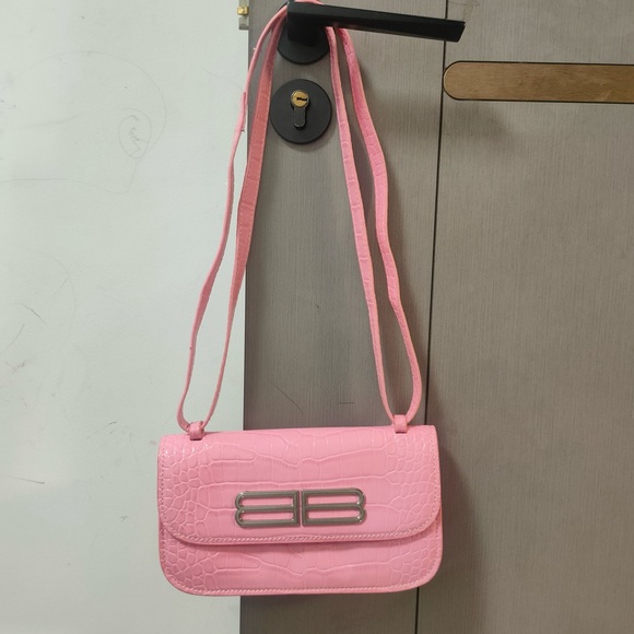 Balenciaga Pink Croc-Embossed Crossbody Bag - Picture 1 of 9